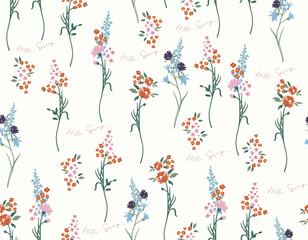 Artistic Blooming floral ,Colourful Sprogn time Hand drawing Meadow flower seamless Pattern ,