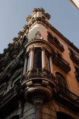 Corner of a building in Barcelona, golden hour