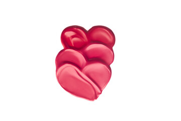 Red lipstick swatches on a white background in the shape of a heart