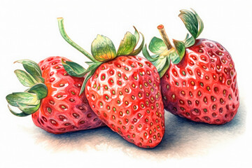 Watercolor painting of strawberries on a white background. Generative AI.