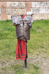 armor, tunic and belt of soldier from ancient roman empire, lorica segmentata, tunic and cingulum militare