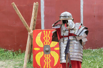 clothing and shield of soldier of the ancient roman empire