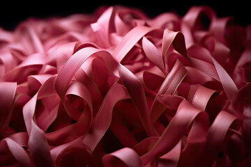 some pink ribbon on a black background with copy space in the bottom right handout is used for this image