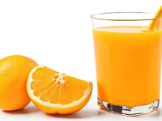 Fresh Orange Juice Closeup of a glass on white background. ai generative