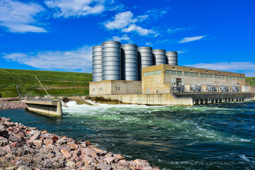 Garrison dam and power plant in South central ND uses water from Lake Sakakawea to generate power.