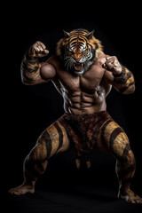 Fototapeta na wymiar Muscle Wrestling Tiger Mask AI Generated