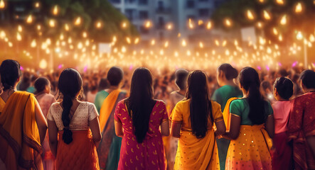 Vibrant Diwali Celebrations with Traditional Music and Dancing Crowds. Generative AI