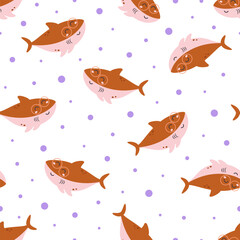 cartoon summer seamless pattern with cute shark