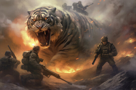Tiger soldiers in battle war AI Generated