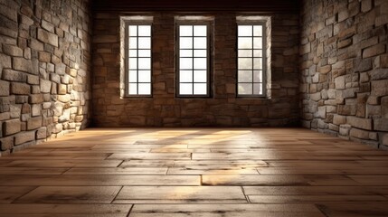Empty room interior decoration stone wall with wooden floor, Decorative background for home.