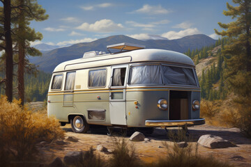 Vintage Camper Caravan AI Generated