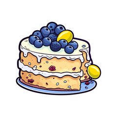 004. blueberry lemon cake sticker cool colors and kawaii. clipart illustration