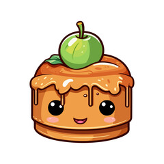 007. caramel apple cake sticker cool colors and kawaii. clipart illustration