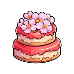012. cherry blossom cake sticker cool colors and kawaii. clipart illustration