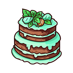 013. chocolate mint cake sticker cool colors and kawaii. clipart illustration