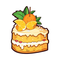 026. mango coconut cake sticker cool colors and kawaii. clipart illustration