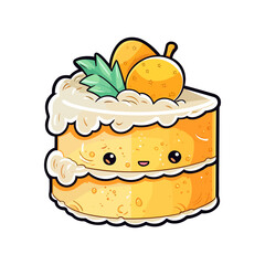 026. mango coconut cake sticker cool colors and kawaii. clipart illustration
