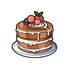028. mocha espresso cake sticker cool colors and kawaii. clipart illustration