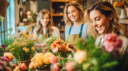 a group of young women attending to a flower arrangement workshop