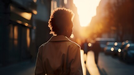 Mujer paseando por una ciudad. Generado por IA.