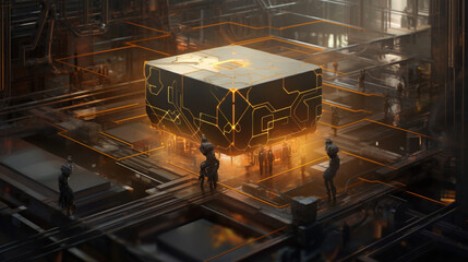 Factory Manufacturing Futuristic 3D Sci fi Science Fiction Industrial Robot Technology Production Cyberpunk Generative AI Revolution Age 