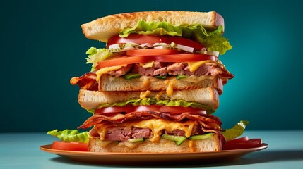 Delicious stacked club sandwich. Generative AI.