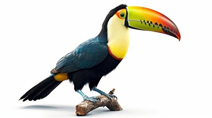 Fototapeta premium Beautiful colorful toucan isolated on a white backgroud. Generative AI.