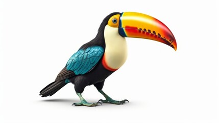 Beautiful colorful toucan isolated on a white backgroud. Generative AI.
