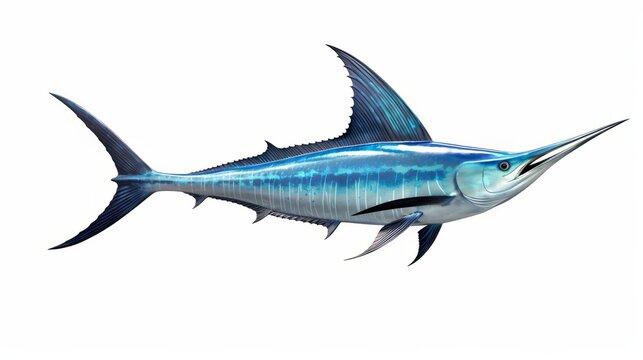 Blue marlin swordfish isolated on a white background. Generative AI.