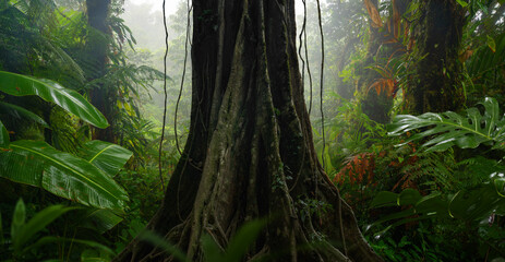 Tropical rain forest with trees