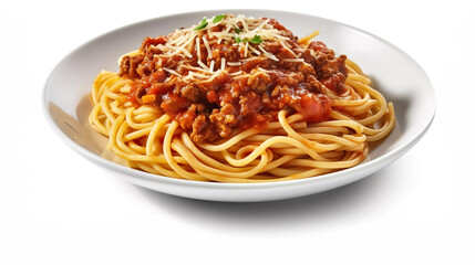 Ein Teller spaghetti, Nudeln, Bolognese, isoliert, freigestellt, generative AI