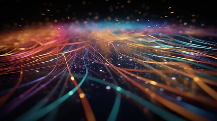 farbige elektrische Kabel und geführt. Glasfaser, intensive Farben, Hintergrund für Technologie, generative AI	
