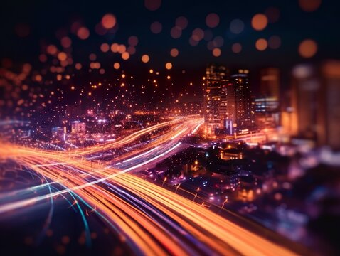 farbige elektrische Kabel und gef&uuml;hrt. Glasfaser, intensive Farben, Hintergrund f&uuml;r Technologie, generative AI	
