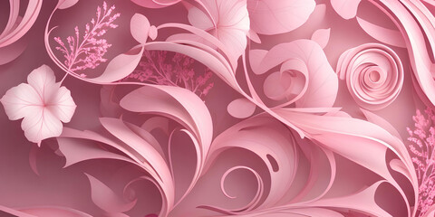 Fototapeta na wymiar Abstract pink background with leaves, beautiful illustration on light background with patterns. Generation ai