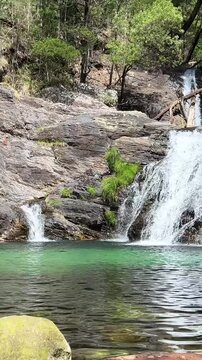 The waterfall is called cascata do Pincho or cascata da ferida ma. It's on the Ankora River fabulous nature is similar to the rates of a movie about pirates and and travel. High quality 4k footage