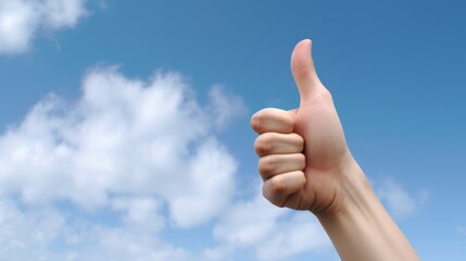 Hand showing thumbs up isolated on white background. Generative AI.