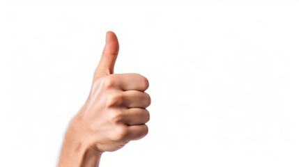 Hand showing thumbs up isolated on white background. Generative AI.