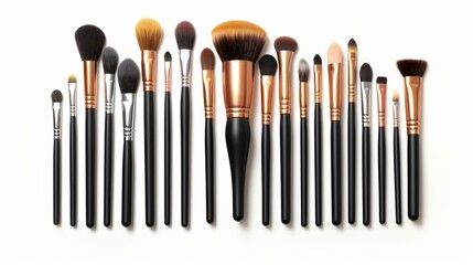 High-quality makeup brush set isolated on a white background. Generative AI.