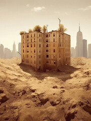 The ruins of a desertic city, created with AI Generative Technology