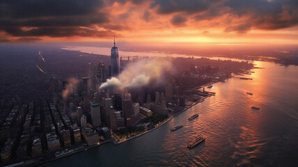 Fototapeta premium Impact of the global warming in big cities, created with AI Generative Technology
