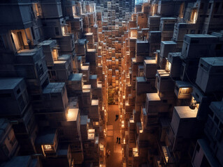 A labyrinth city, created with AI Generative Technology