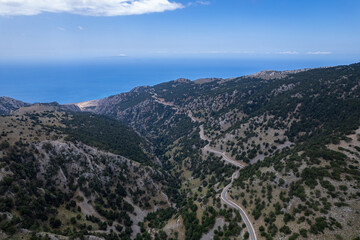 Aerial summer sunny view of Imbros Gorge, Crete, Greece