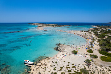 Aerial summer sunny view of Elafonissi Beach, Crete, Greece