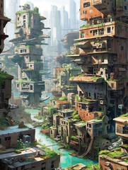 Fototapeta na wymiar the ruins of a futuristic city, created with AI Generative Technology