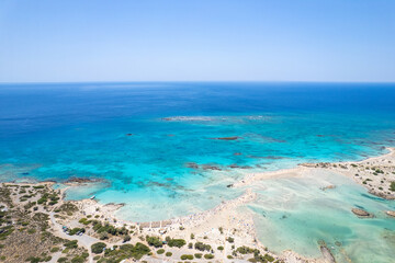 Fototapeta na wymiar Aerial summer sunny view of Elafonissi Beach, Crete, Greece