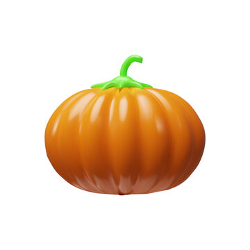 Vector illustration of 3D render orange pumpkin. Happy halloween and Thanksgiving day harvest decoration. Vegetarian food for autumn banner. Realistic raw, ripe vegetable on holiday