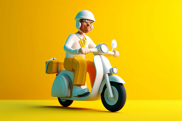 Generative AI illustration of a delivery man on a motorcycle with uniform and backgrounds of various colors