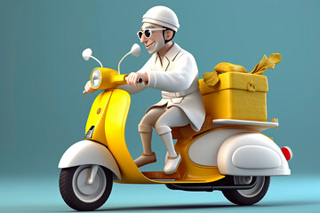 Generative AI illustration of a delivery man on a motorcycle with uniform and backgrounds of various colors