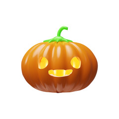 Happy Halloween. Vector orange pumpkin emotion with face scary smile. Realistic 3d render illustration in clay, plastic style. Autumn decor for poster, banner, flyer. Spooky lantern to october holiday