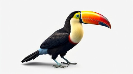 Beautiful colorful toucan isolated on a white backgroud. Generative AI.
